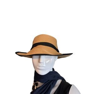 Wide-Brim Straw Sun Hat With Black Ribbon Trim